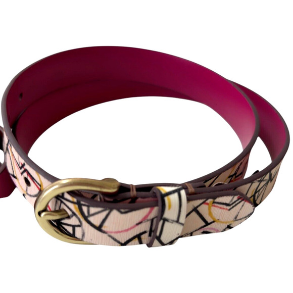 Fossil Solid Pink/Multicolored Geo Print Leather Belt Womens M/ L Y2K Lot of 2 - Picture 8 of 14
